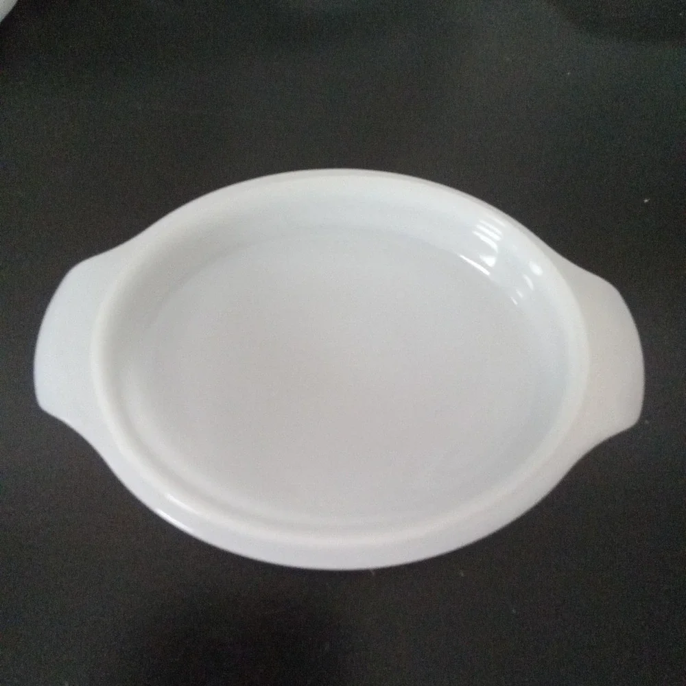 Vintage White Milk Glass Oval Casserole Replacement Lid with Tab Handles 9.25in